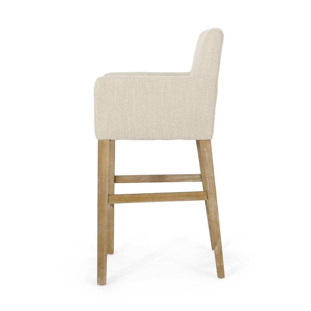 Set of 2 30.5" Armga Contemporary Fabric Upholstered Wood Counter Height Barstools Beige/Weathered Natural - Christopher Knight Home