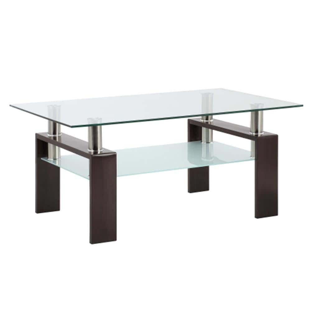 Siavonce 39.4 in. L Black Walnut Modern Style Living Room Furniture Rectangular Transparent Glass Coffee Table