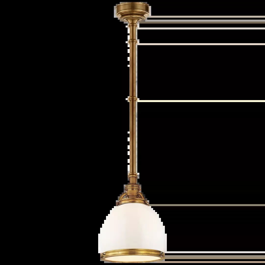 Sloane Single Pendant in Antique-Burnished Brass with White Glass