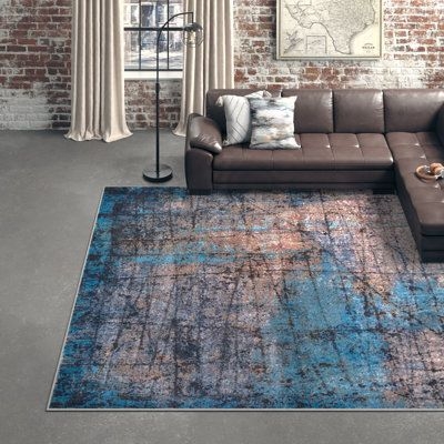 Steelside Haddon Abstract Area Rug Polypropylene in Blue/Brown, Size 120.0 W x 0.33 D in | Wayfair