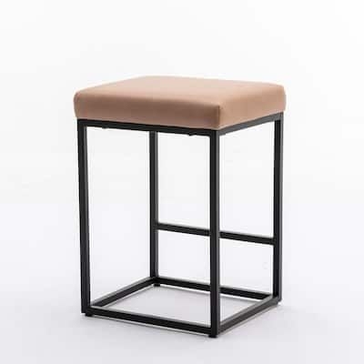 Tatahance 24 in. Khaki Metal Frame Cushioned Bar Stool with Fabric Seat (Set of 2), Green