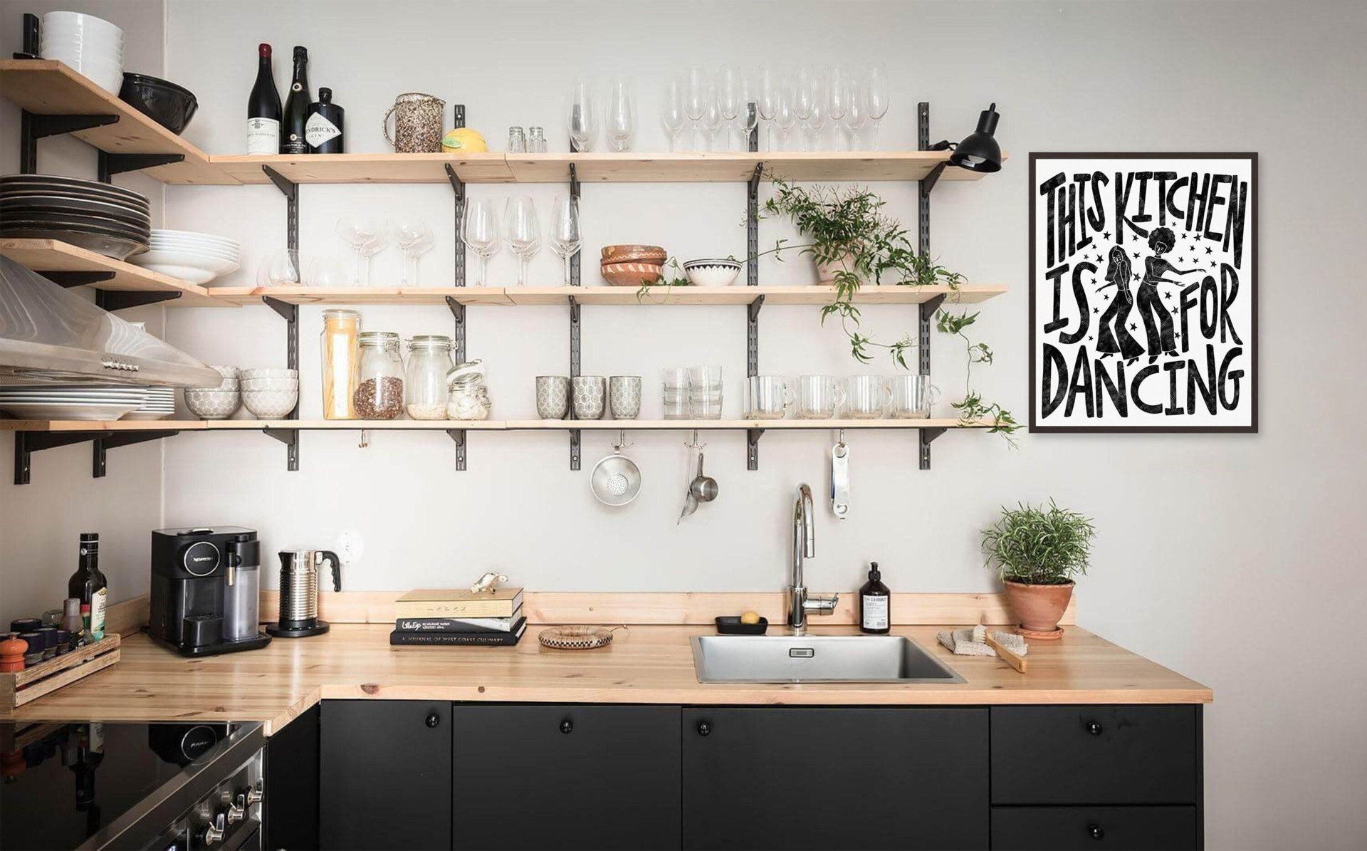 This Kitchen is for Dancing Print, Monochrome Wall Art, Retro Kitchen Disco, Disco print, Printable , Minimalist - 8x10, 12x15, 16x20, 20x24