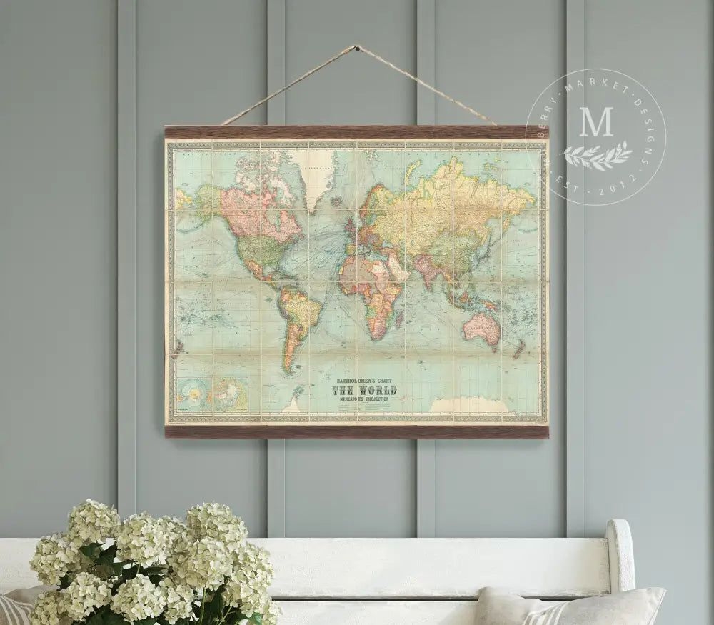 Vintage World Map Tapestry Canvas Wall Decor - 18x24 / Natural Trim