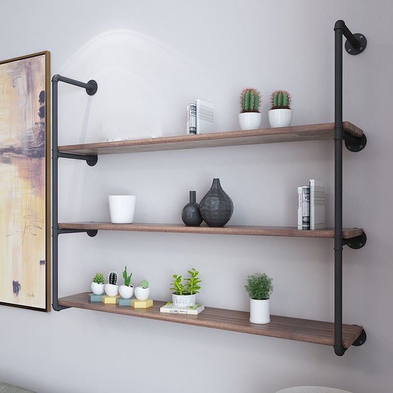 Wall Mounted Bookshelf Industrial Style Solid Wood Bookcase for Home Office - 47L x 8W x 35H