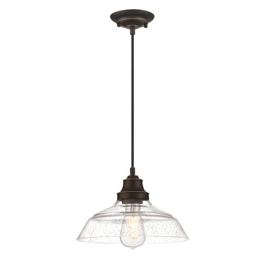 Westinghouse Lighting Iron Hill 1-Light Oil-Rubbed Bronze with Highlights Pendant and Clear Seeded Glass