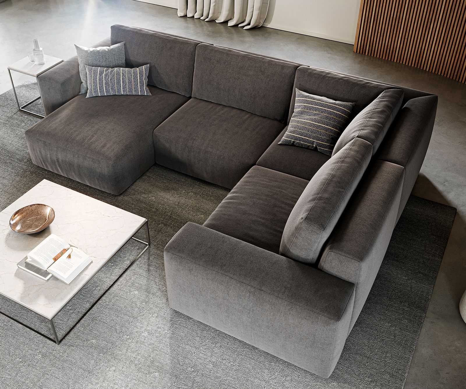 Wohnlandschaft Lanzo L 330x230 cm Mikrofaser Khakibraun Recamiere variabel