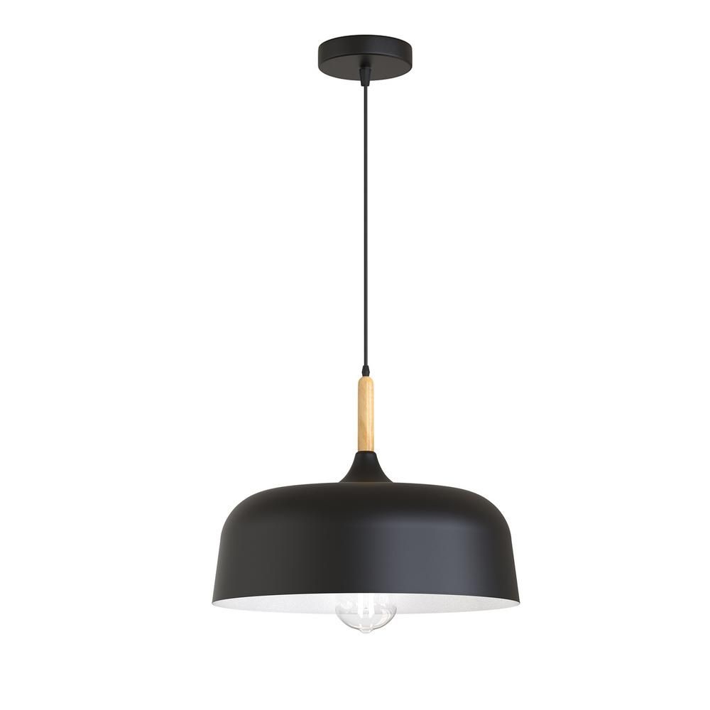 YANSUN 13.39 in.1-Light Matte Black Pendant Lighting with Gold Interior, Rustic Style