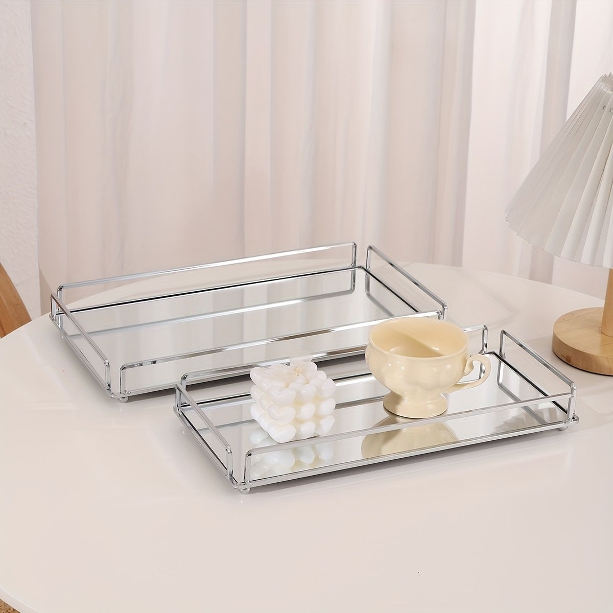 1 Bandeja Rectangular De Hierro Con Espejo De Cristal, Mesa De Centro De Metal Retro, Bandeja De Almacenamiento De Escritorio, Bandeja De Almacenamiento De Cosmticos, Perfumes, Joyas, Merienda De T De La Tarde, Plato Gou