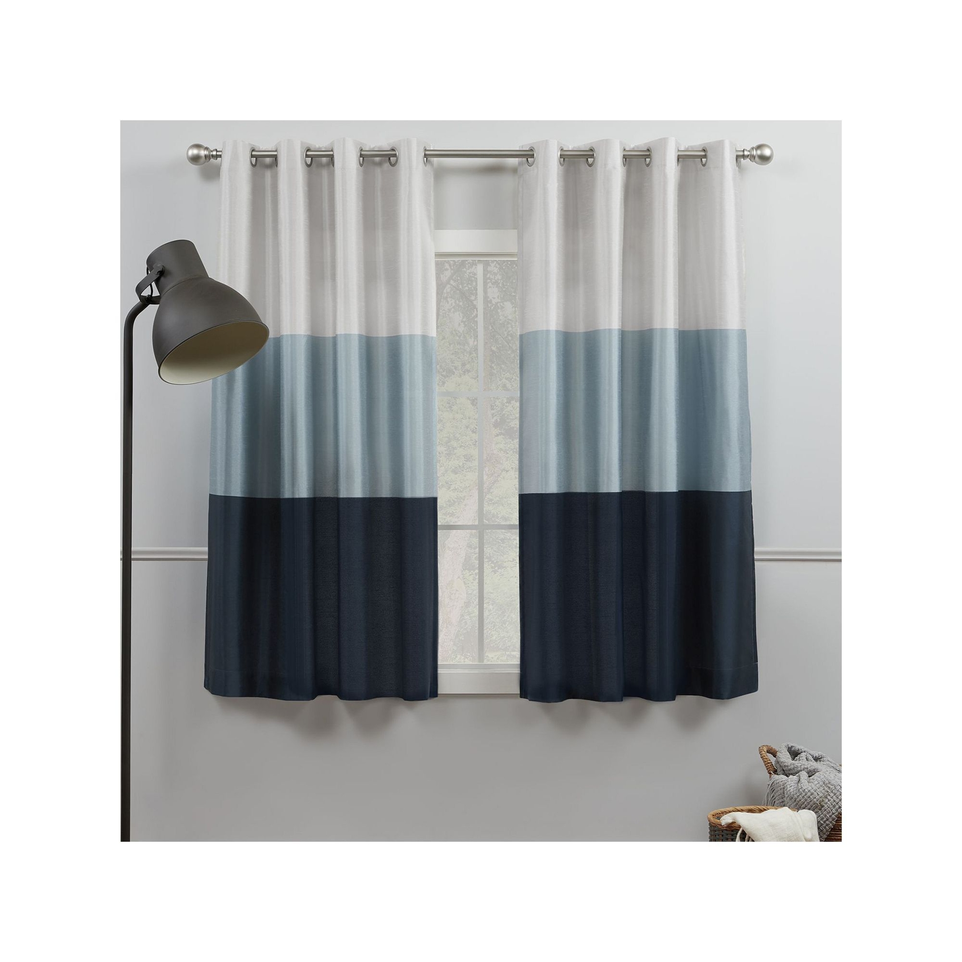 Exclusive Home 2-pack Chateau Striped Faux Silk Window Curtain Set, Blue, 54X108