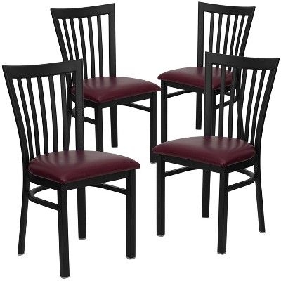 Flash Furniture 4 Pack HERCULES Series Black School House Back Metal Restaurant Chair - Burgundy Vinyl Seat