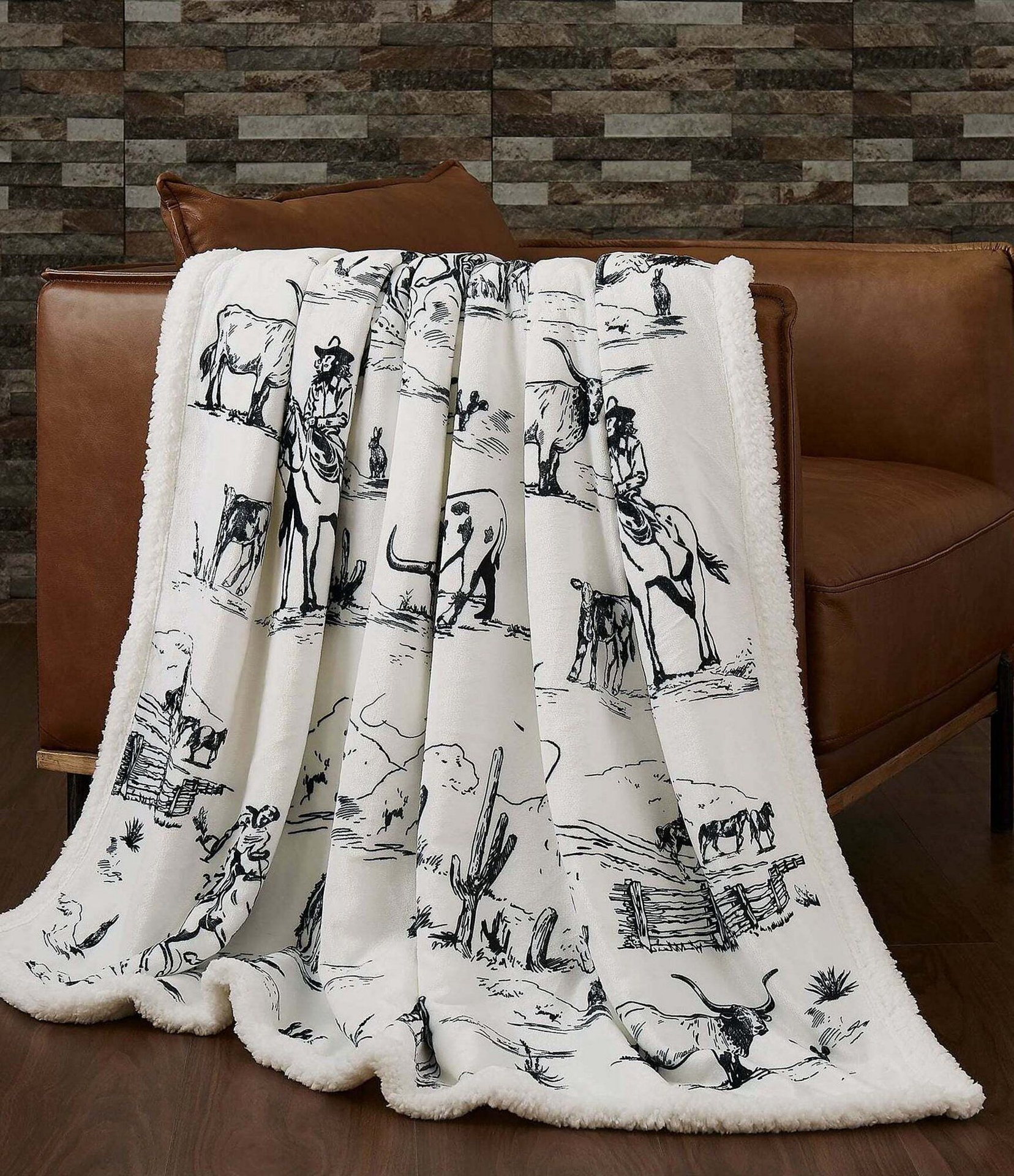 Indigo Hill by HiEnd Accents Ranch Life Western Toile Campfire Sherpa Cozy Throw and Pillows Set - Duffle Bag