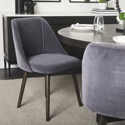 Ivy Bronx Ouida Velvet Upholstered Solid Wood Side Chair in Dark Gray black/Brown 32.25 x 22.5 x 21.5 in | Wayfair Canada