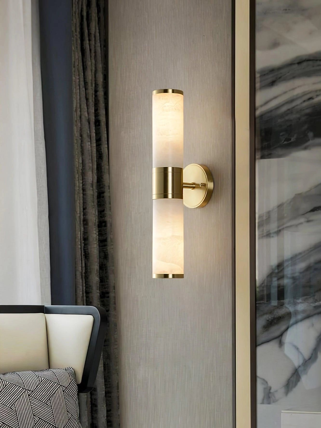 Lampatron Marble Wall Lamp - Dia 3.1 (8cm) x H 18.9(48cm) / Gold & White