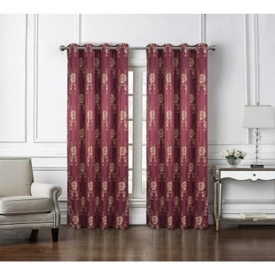 MODERN LOOM HOME Jazmin Lurex Burgundy 54 in. W x 84 in. L Grommet Room Darkening Window Panel, Red
