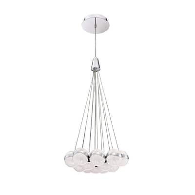 Mystyke 1-Light 3-Light Chrome Globe Integrated LED Pendant Light with White Acrylic, Zinc Alloy Shade