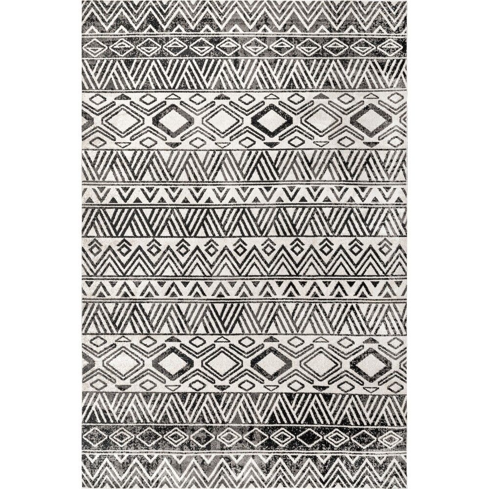 nuLOOM Lucci Machine Washable Aztec Area Rug - Grey 4' x 6'