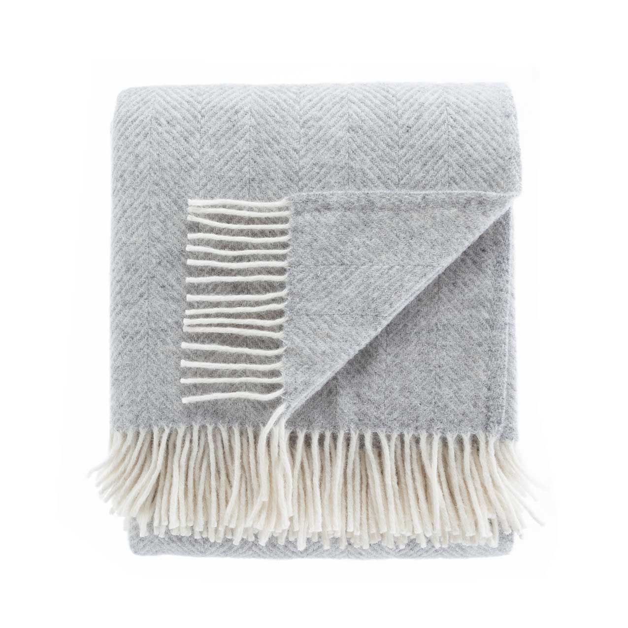 Pure New Wool Fishbone Throw Grey Mist