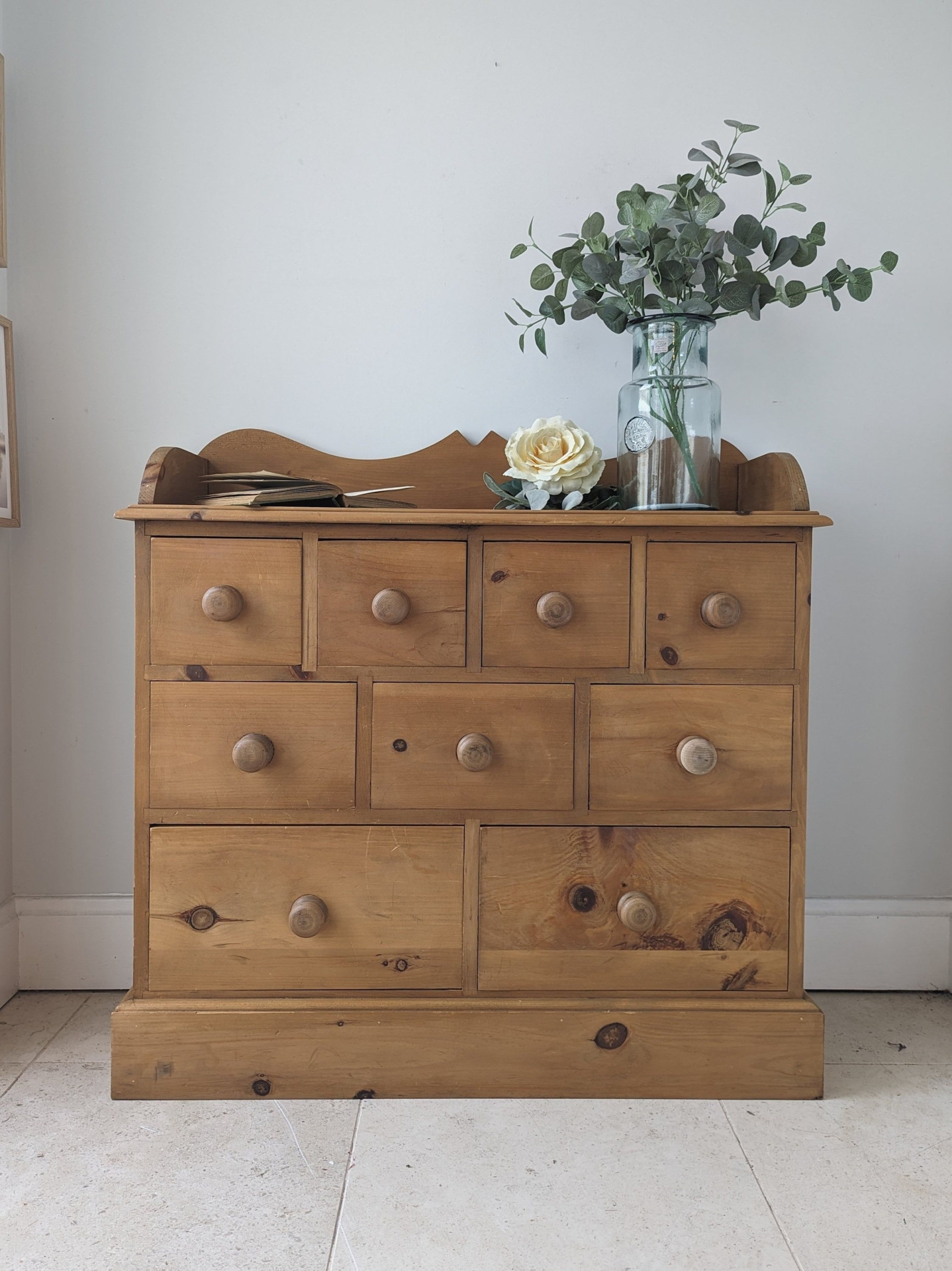 Small 100% solid pine apothecary chest of drawers - can be painted to order
