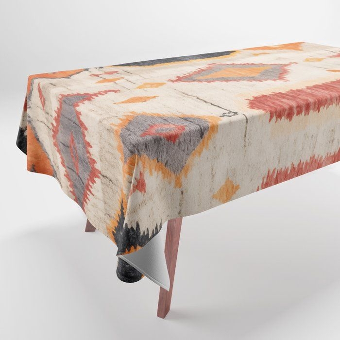 Tablecloth | Moroccan Berber Rug Design No.32 - Multicolor, Ivory White by Zoltan Ratko - 58" x 102" - Society6