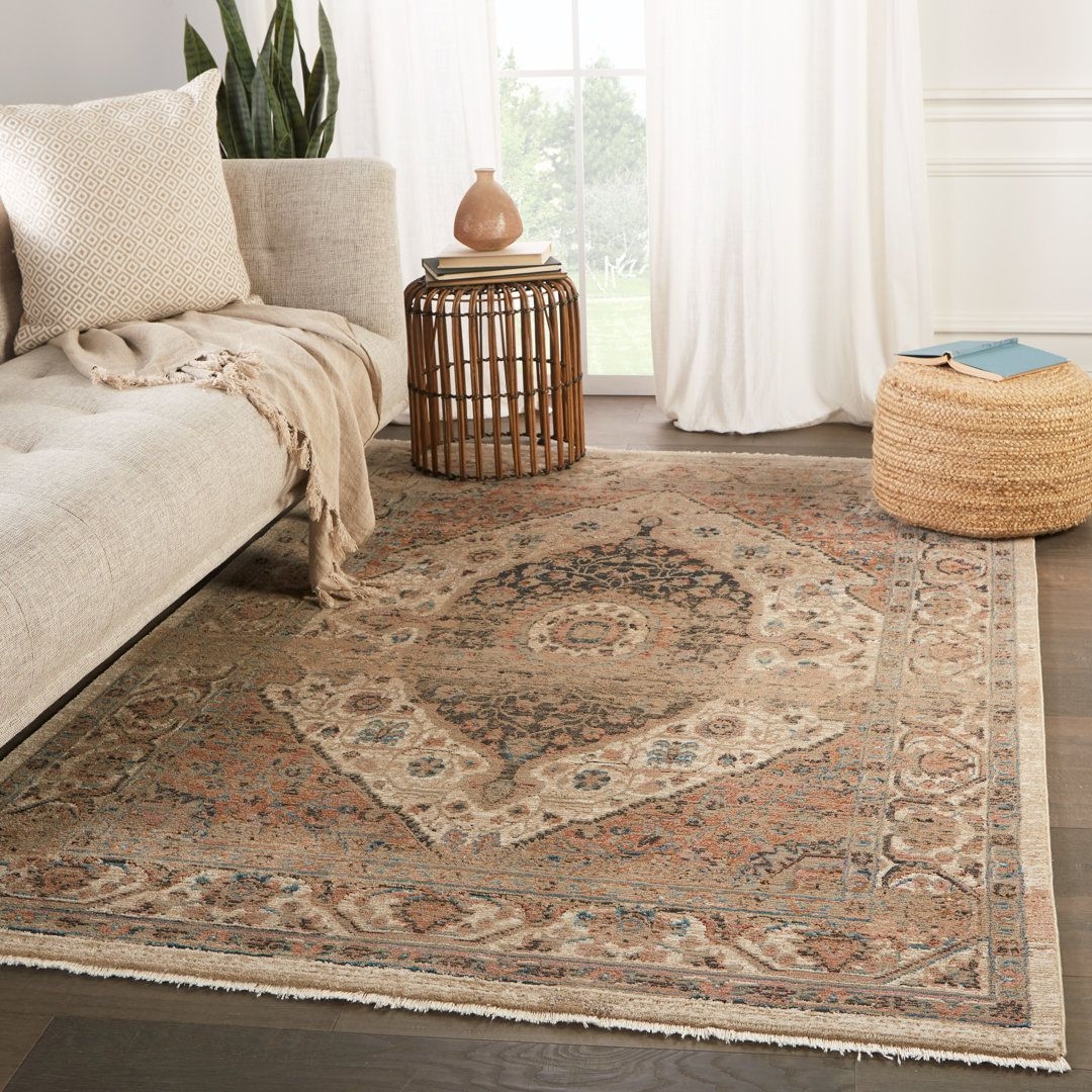 Zoeller Power Loom Tan/Ivory/Pink Rug