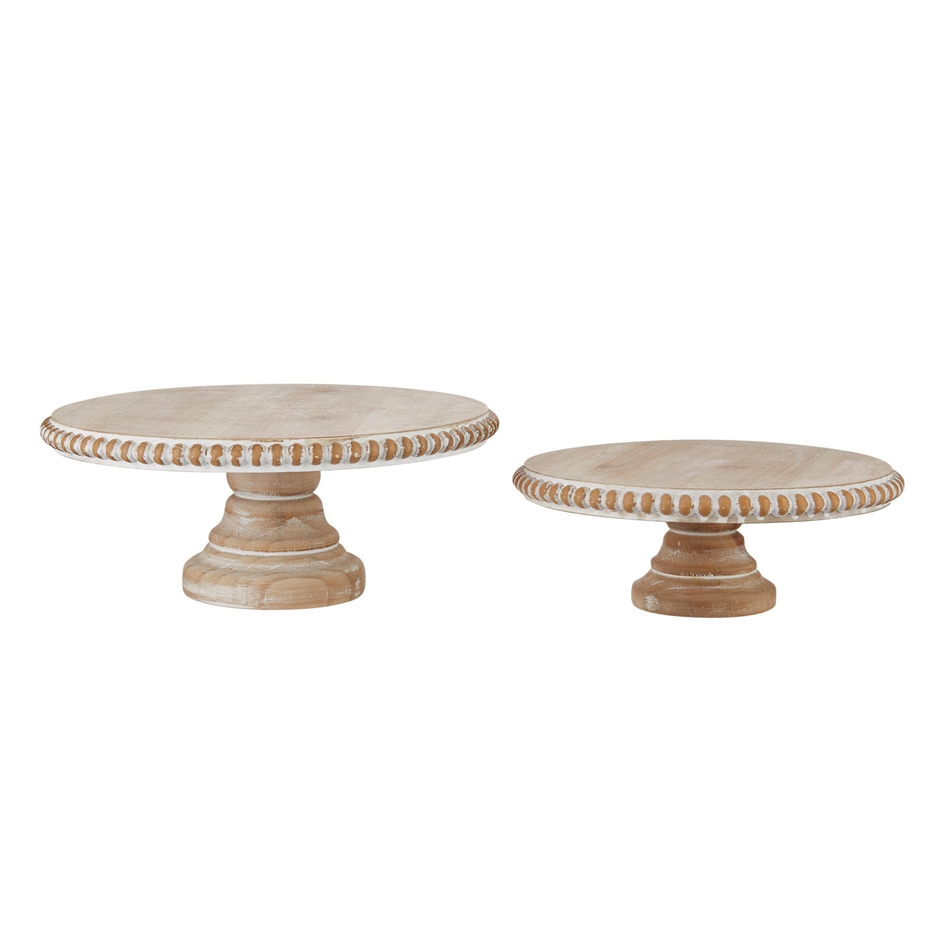 10 Inch White Washed Beaded Edge Pedestal