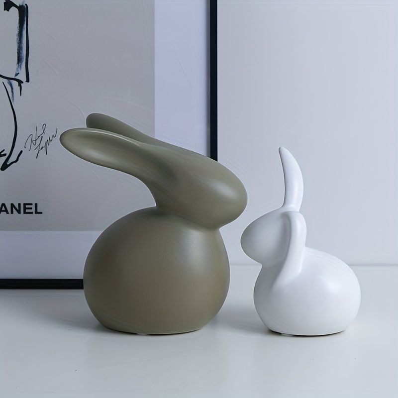 2pcs/set,ceramic Art Creative Lovers Rabbits Ceramic Ornaments Bookshelf Living Room Tv Cabinet Wine Cabinet Decoration Ornaments New Home Gifts