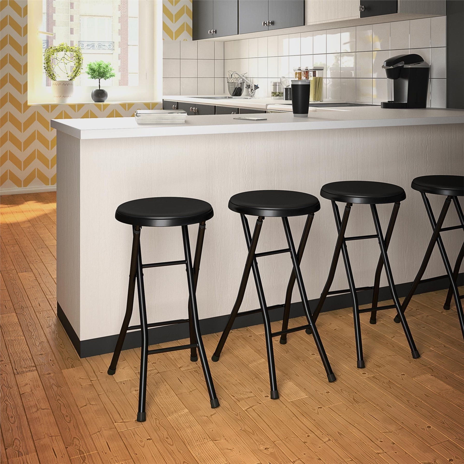 COSCO 24" Vinyl Padded Folding Stool, Black, 4-Pack | Mathis Home