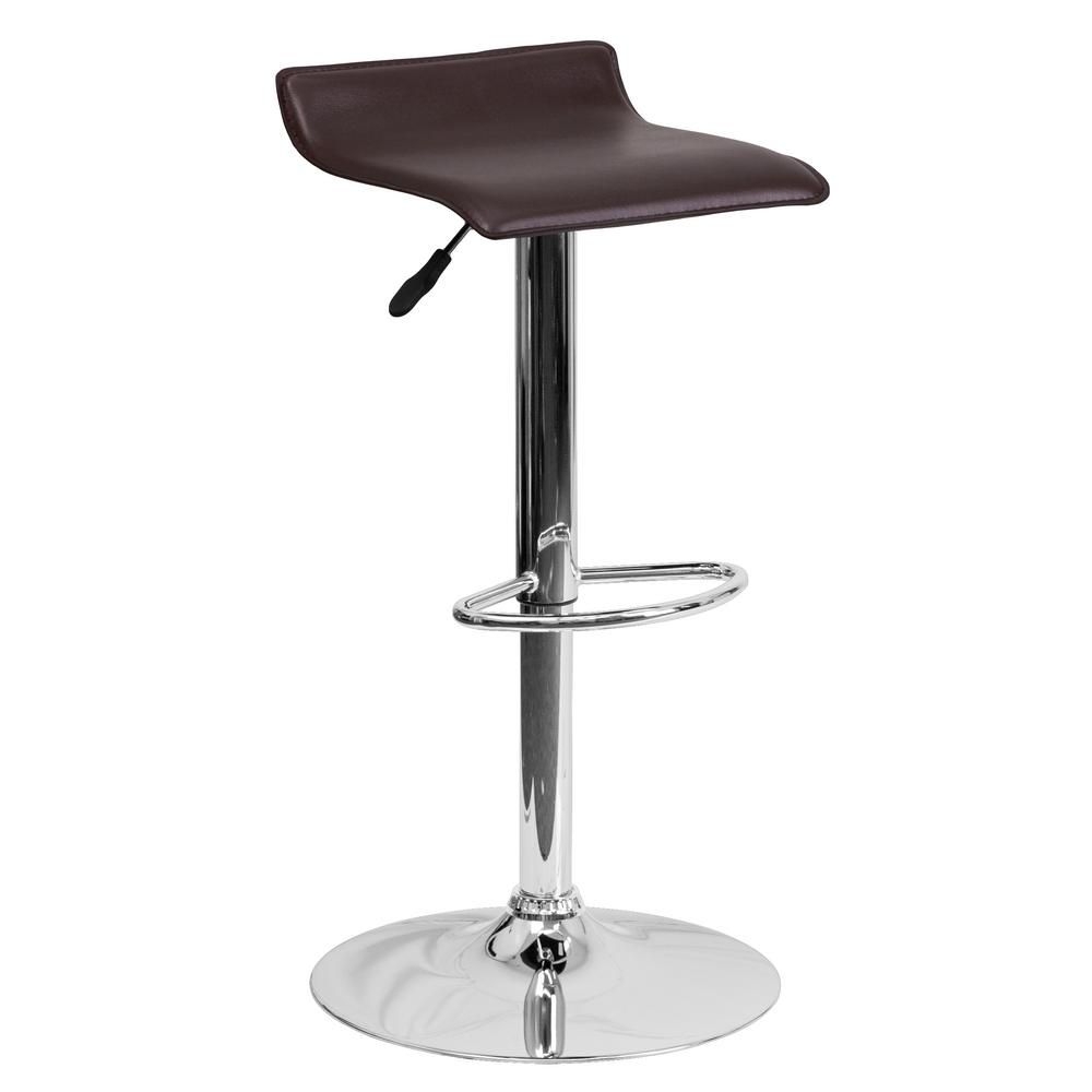 Flash Furniture 31.25 in. Adjustable Height Brown Cushioned Bar Stool, Brown/Chrome