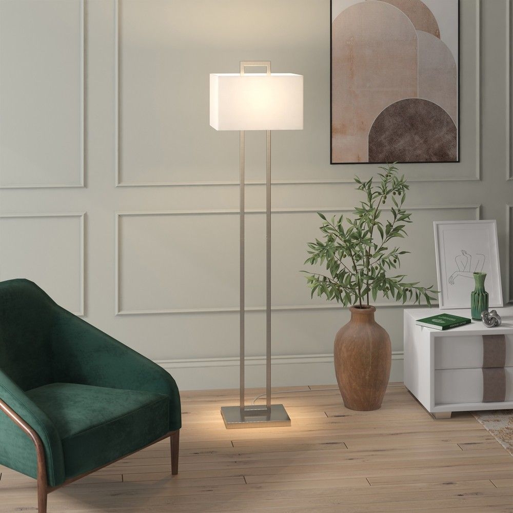 Hampton & Thyme 68" Tall Floor Lamp with Fabric Shade Brushed Nickel/White