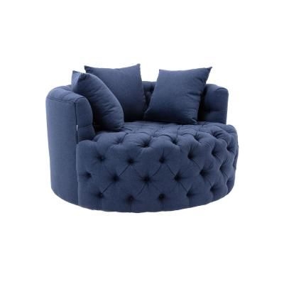 HOMEFUN Navy Blue Linen Fabric Swivel Upholstered Barrel Living Room Chair With Tufted Cushions
