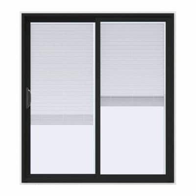 JELD-WEN 72 in. x 80 in. V-4500 Contemporary Bronze FiniShield Vinyl Left-Hand Full Lite Sliding Patio Door w/ Internal Blinds, Chestnut Bronze