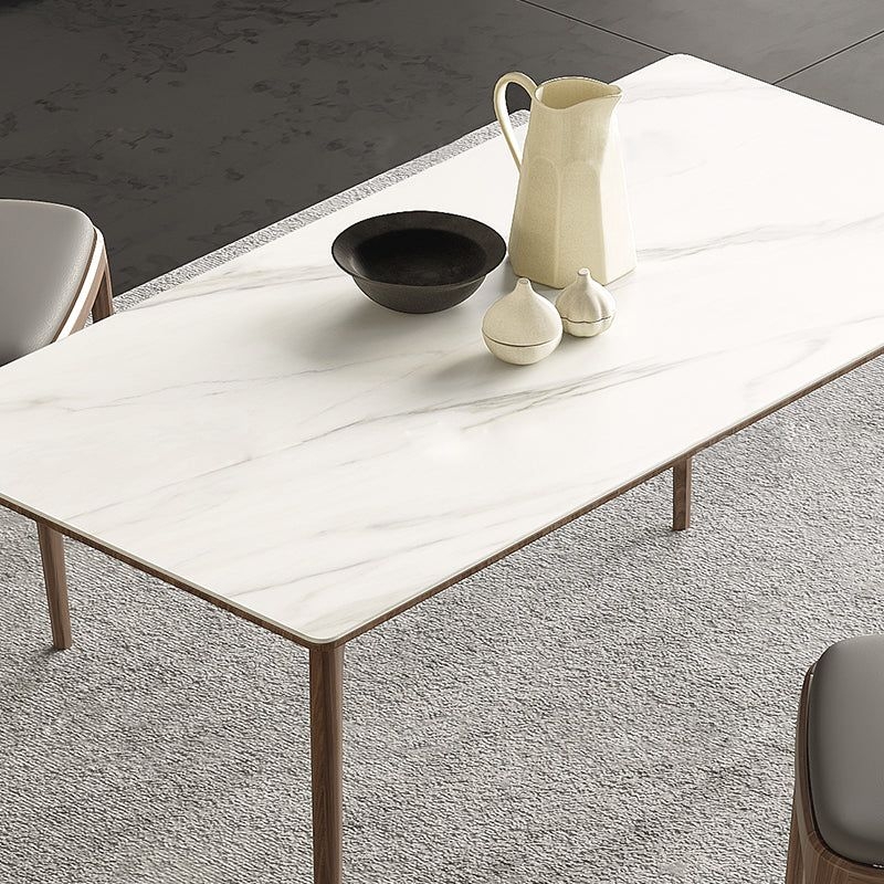 Medieval Modern Sintered Stone Table Rectangle Table with 4 Wooden Legs - 70.9L x 35.4W x 29.5H / Without Chairs