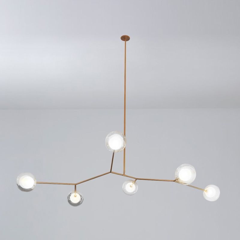Nordic Modern Dining Island Light Glass Shade Chandelier Light Fixture for Dining Room - 6-Light