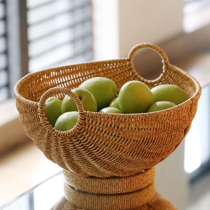 Rattan Haven: Kensfruit Snack Storage Basket for Home and Garden - C
