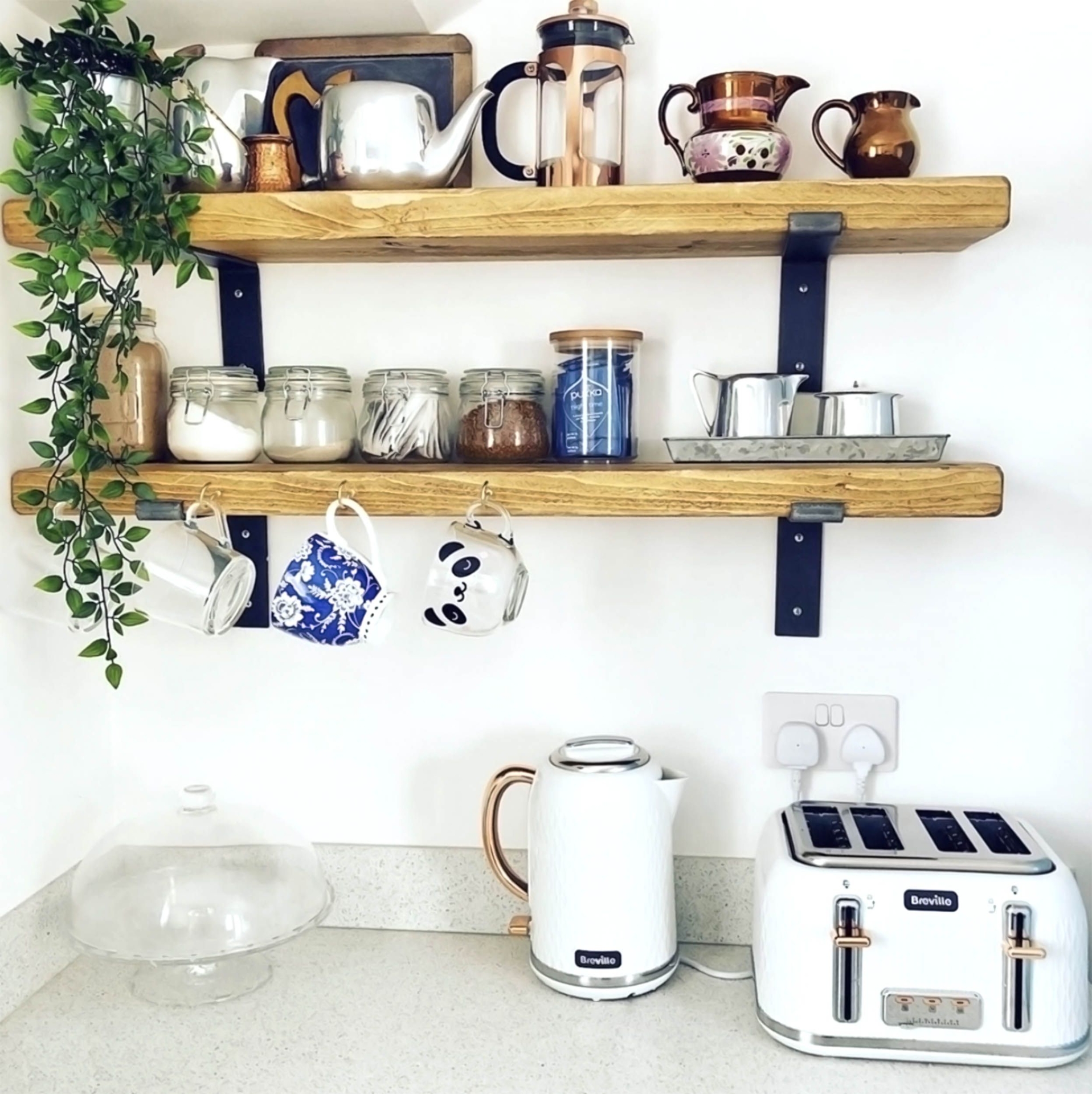 Rustic Lipped Metal Bracket Shelf | 15cm Depth - 40 / Dark Oak