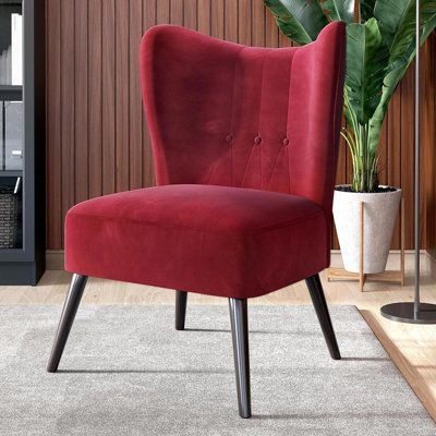 Side Chair - Mercer41 Liutcho 24.21" W Tufted Velvet Side Chair Velvet in Red | 34.65 H x 24.21 W x 27.56 D in | Wayfair