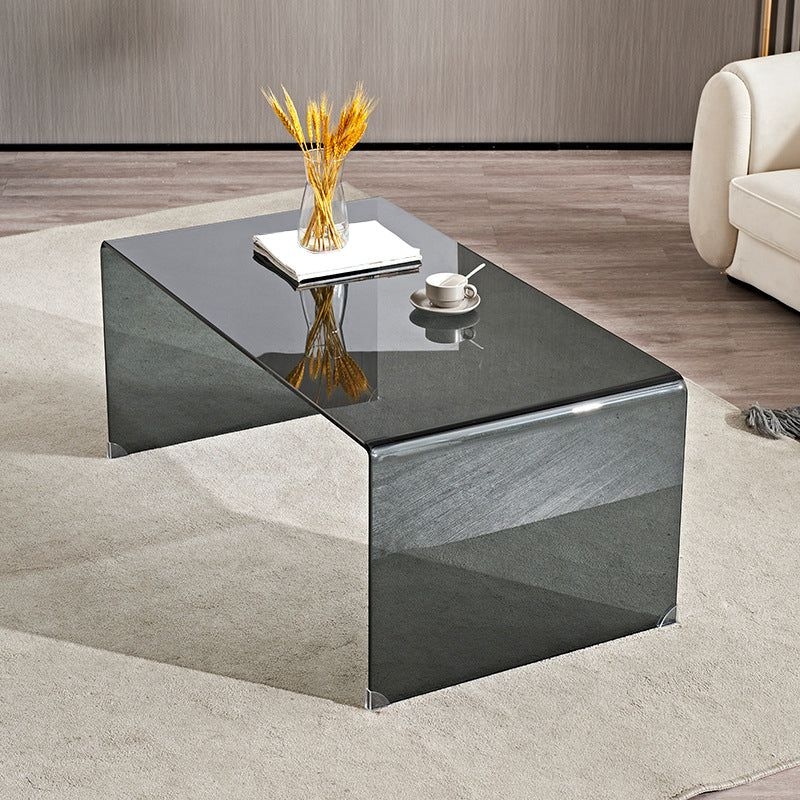 Sled Single Coffee Table Glass Modern Black/White Open Shelf Cocktail Table - 47L x 16W x 16H / Black