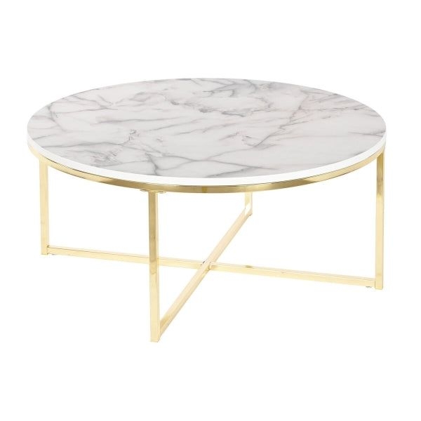 Table Basse Design Ronde Imprim Marbre Blanc et Mtal Dor