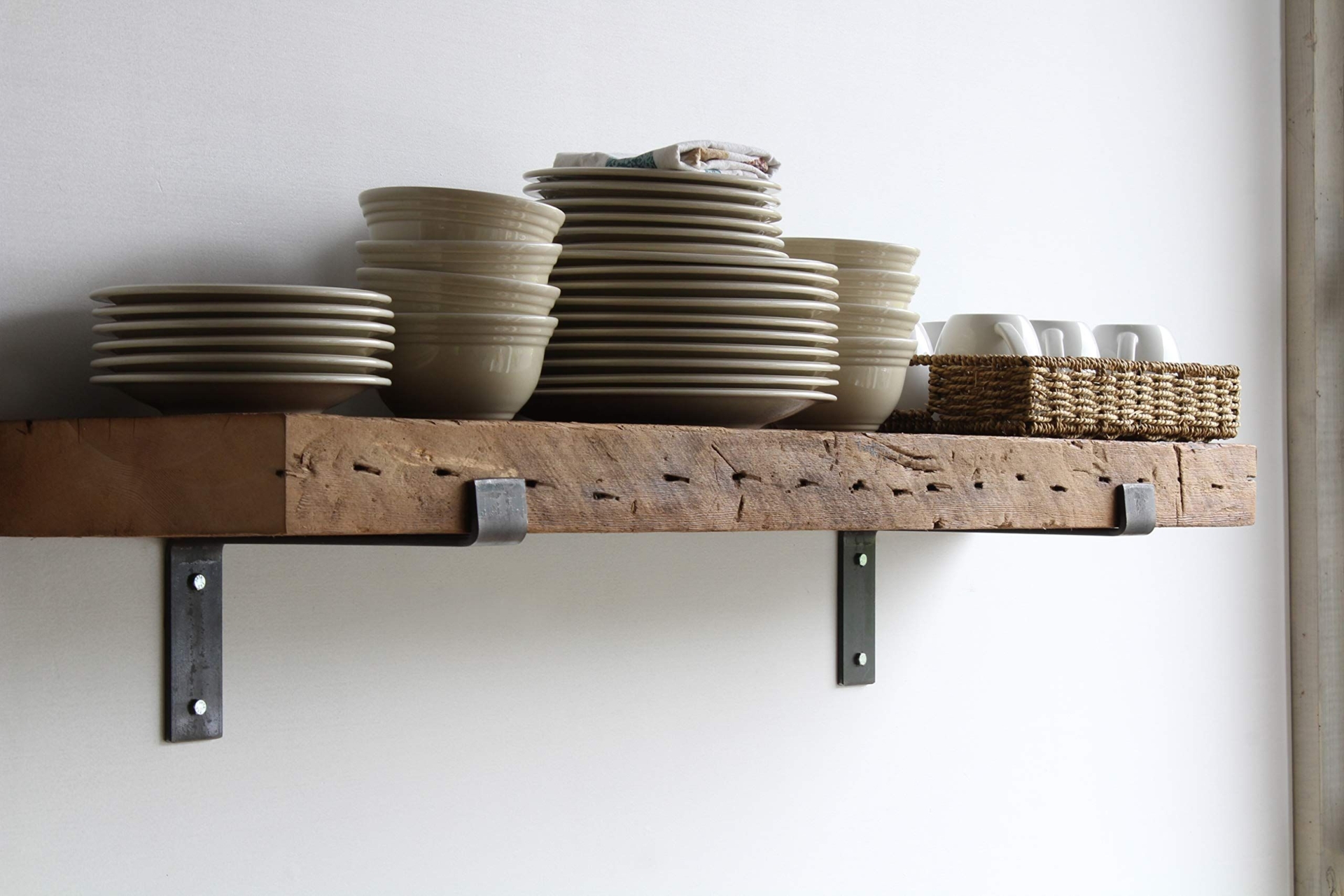 Urban Legacy Reclaimed Barn Wood Shelves | Amish Handcrafted in Lancaster, PA Rustic, Floating, Industrial, Brackets [ High Weight Capacity Set of 2 (Natural Full Bracket, 24" x 11" x 3")