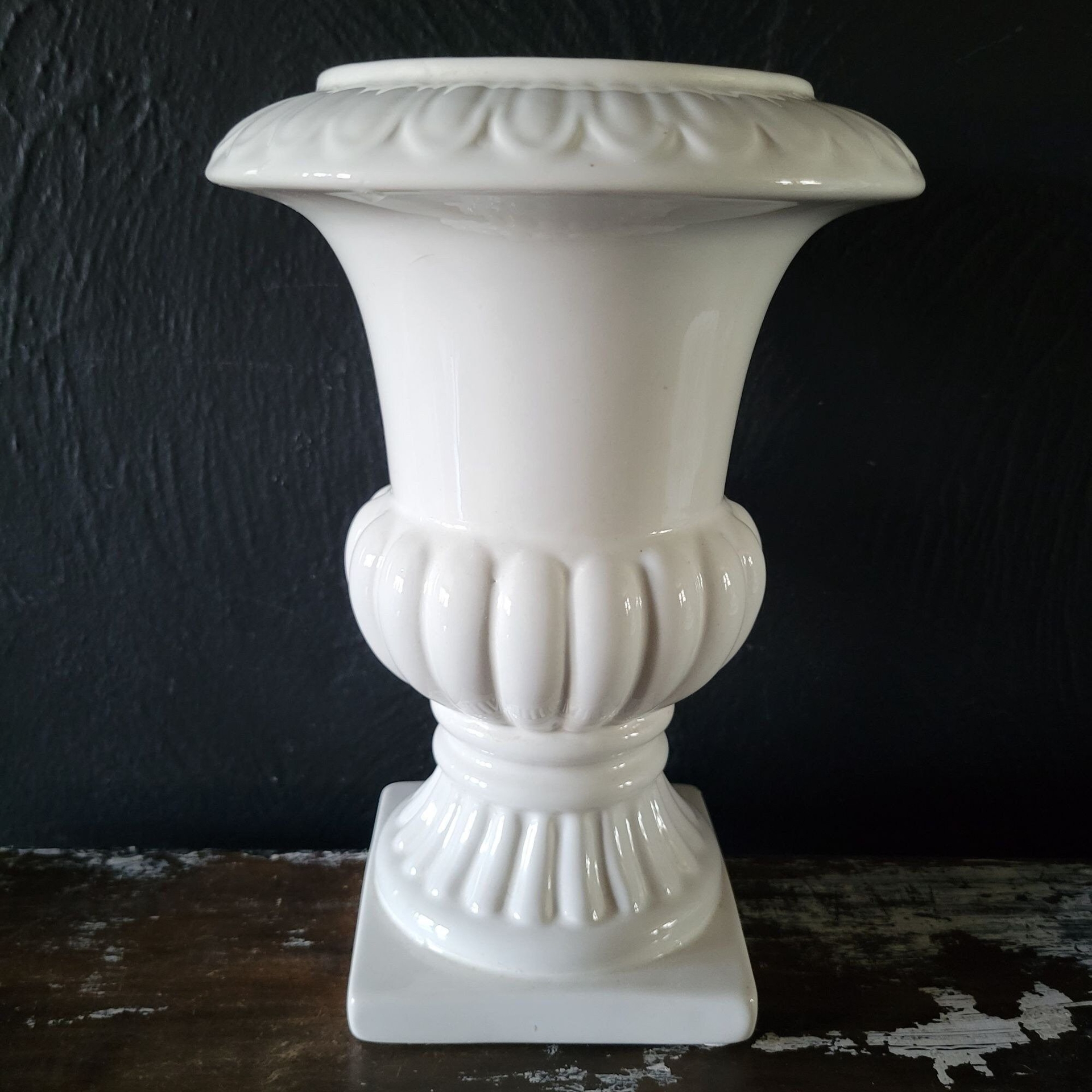 Vintage White Urn Vase, French Style Ceramic Cachepot