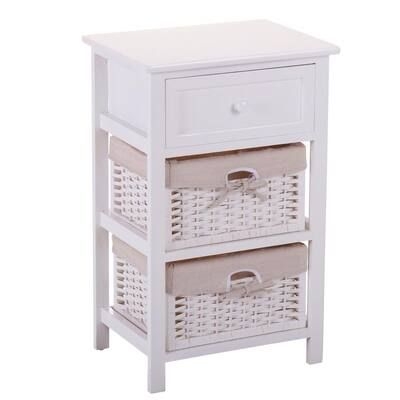 White 1-Drawer 16 in. W Nightstand with 2-Removable Baskets