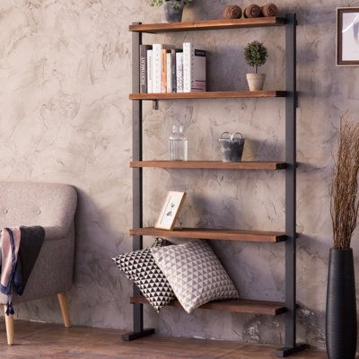 17 Stories Olivya 70.27" H x 36.57" W Iron Etagere Bookcase in Black / Brown / Green | 70.27 H x 36.57 W x 10.31 D in | Wayfair