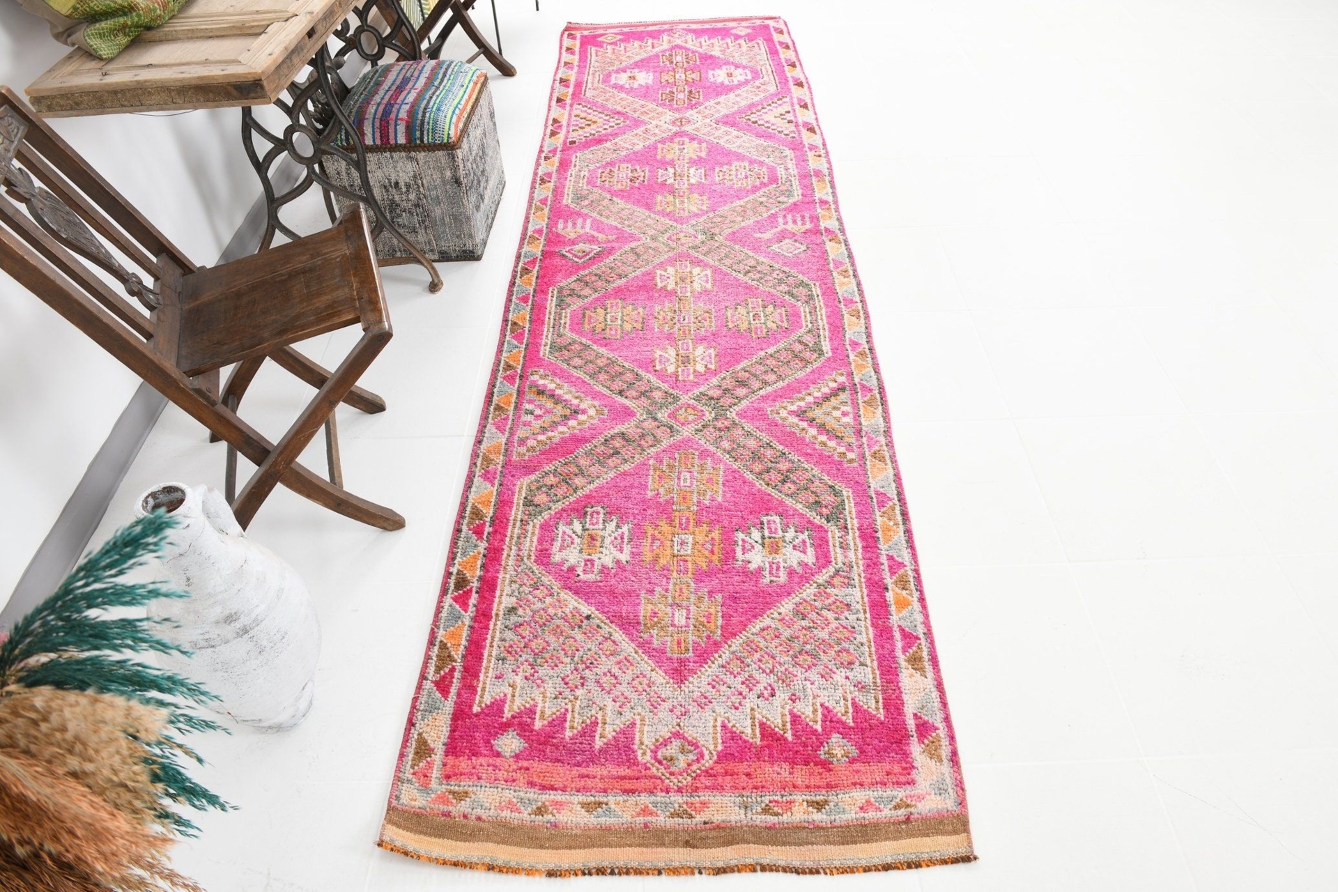 3x11 Runner Rug, 3x11 Turkish Vintage Runner Rug, 3x11 Runner Rug, 3x11 Rug, 3x11, Handmade Wool Rug, Bohemian Pink Rug, Vintage Runner 3x11
