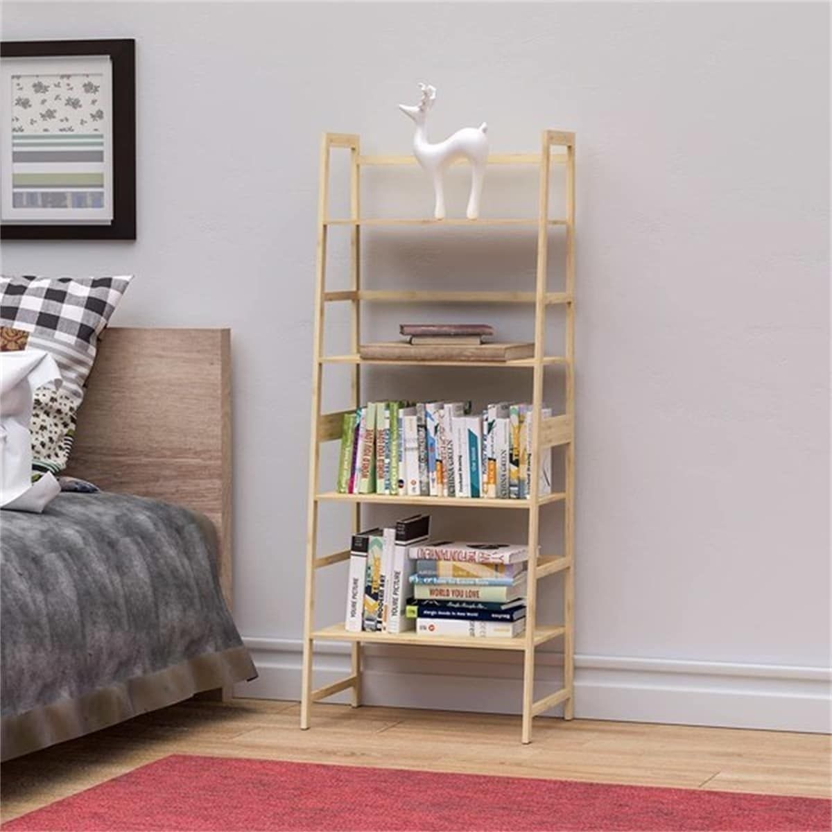 4 Tier Tall Modern Wooden Open Book Case Bookshelf