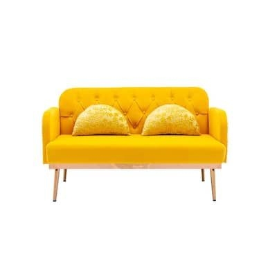 55.11 in. Yellow Loveseats Sofa Velvet Seats with Metal Legs for Living Room