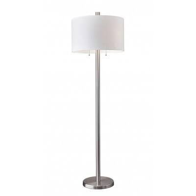 61 in. Silver 2-Light Traditional Shaped Standard Floor Lamp With White Drum Shade