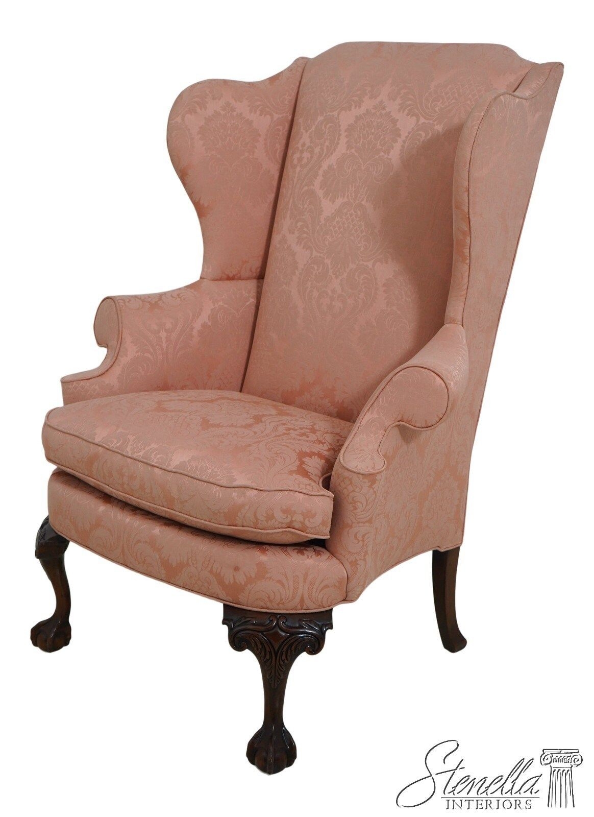 62840EC: SOUTHWOOD Ball & Claw Damask Upholstered Wing Chair