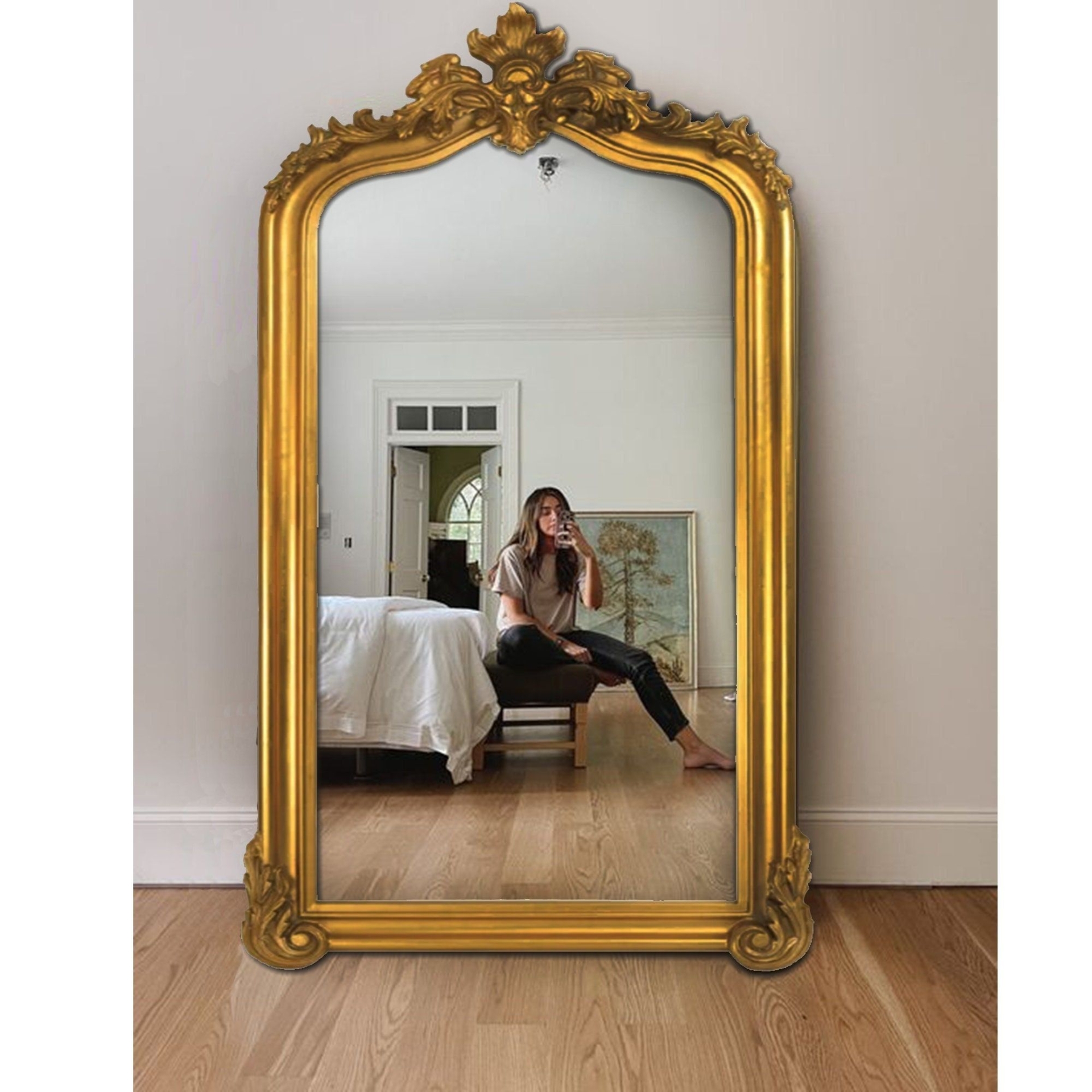 "79\" Lexa Elaborate Ornate Gold Mirror - Giant Wooden Carved Antique Style Mirror - French Royal Floor Mirror"