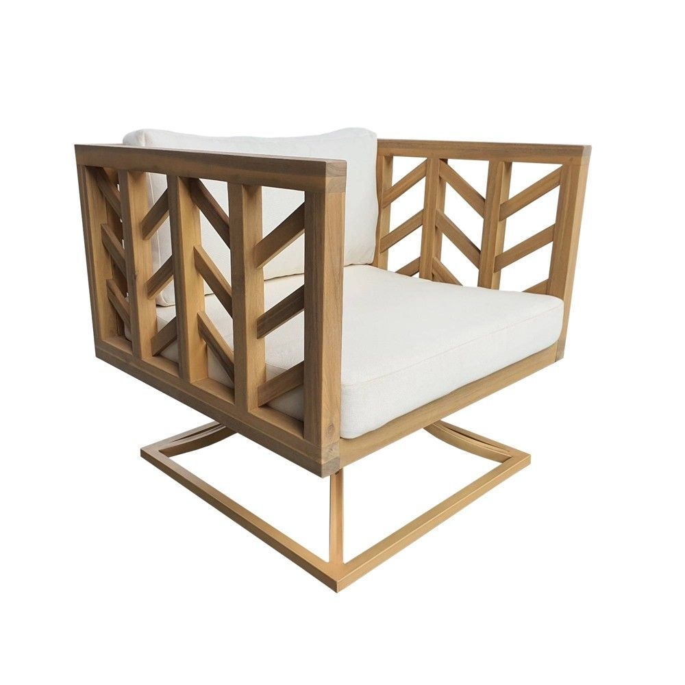 Acacia Outdoor Swivel Club Chair with Metal Frame - White/Brown - TK Classics