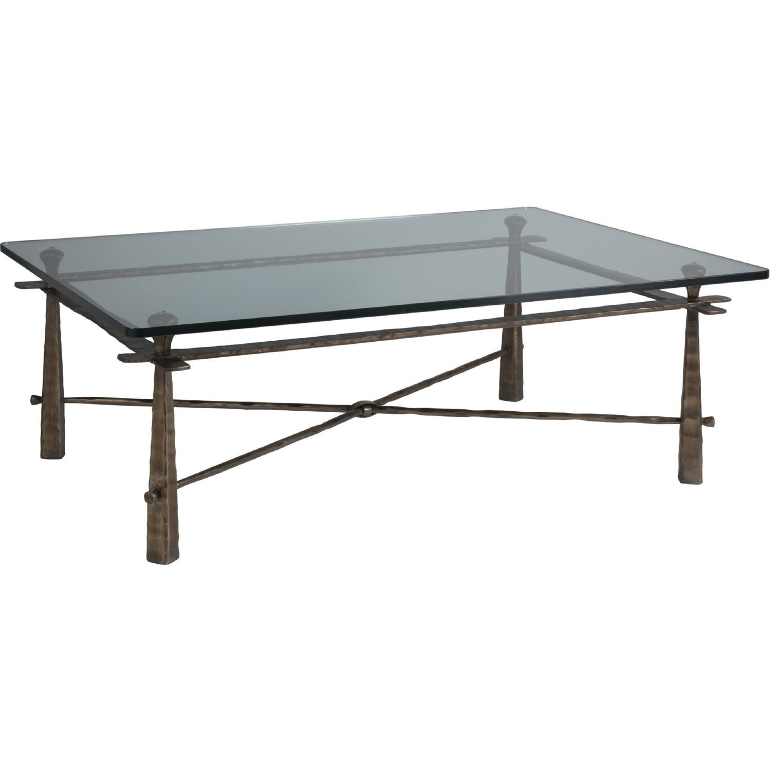 Artistica Home Cortona Cocktail Coffee Table Hammered Bronze Iron Glass